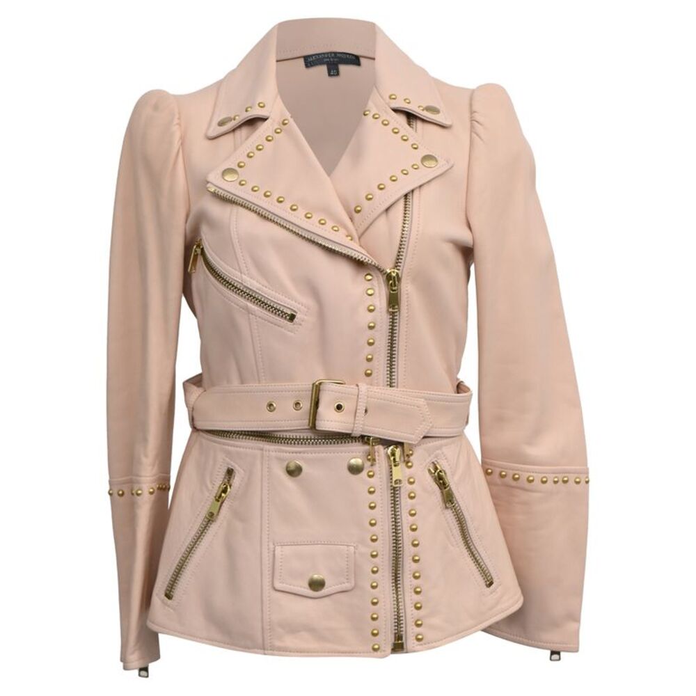 Alexander McQueen Studded Jacket in Nude Leather